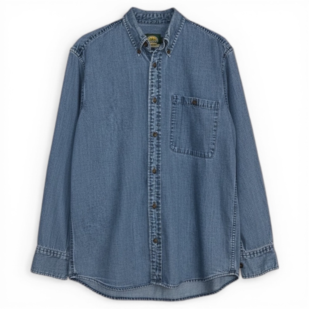 Cabelas Mens Blue Denim Long Sleeve Button Down Shirt 90-2680 Small Regular
